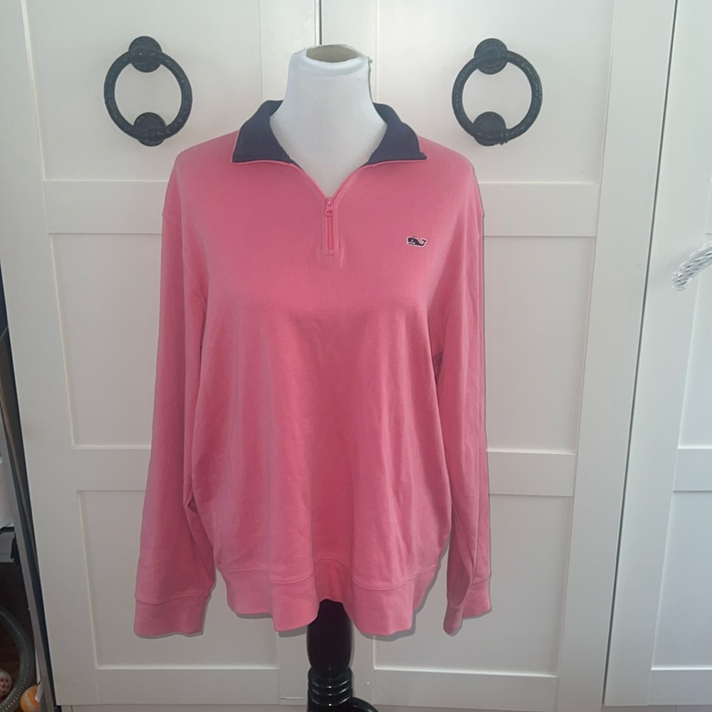Vineyard Vines Pink Quarter Zip Pullover M Whale Logo Preppy